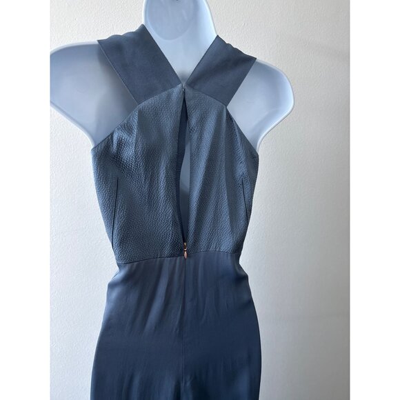 Jigsaw Dress Sz 12 Silk Midi Blue Designer Quiet Luxury Open Back Evening Party - Picture 14 of 16